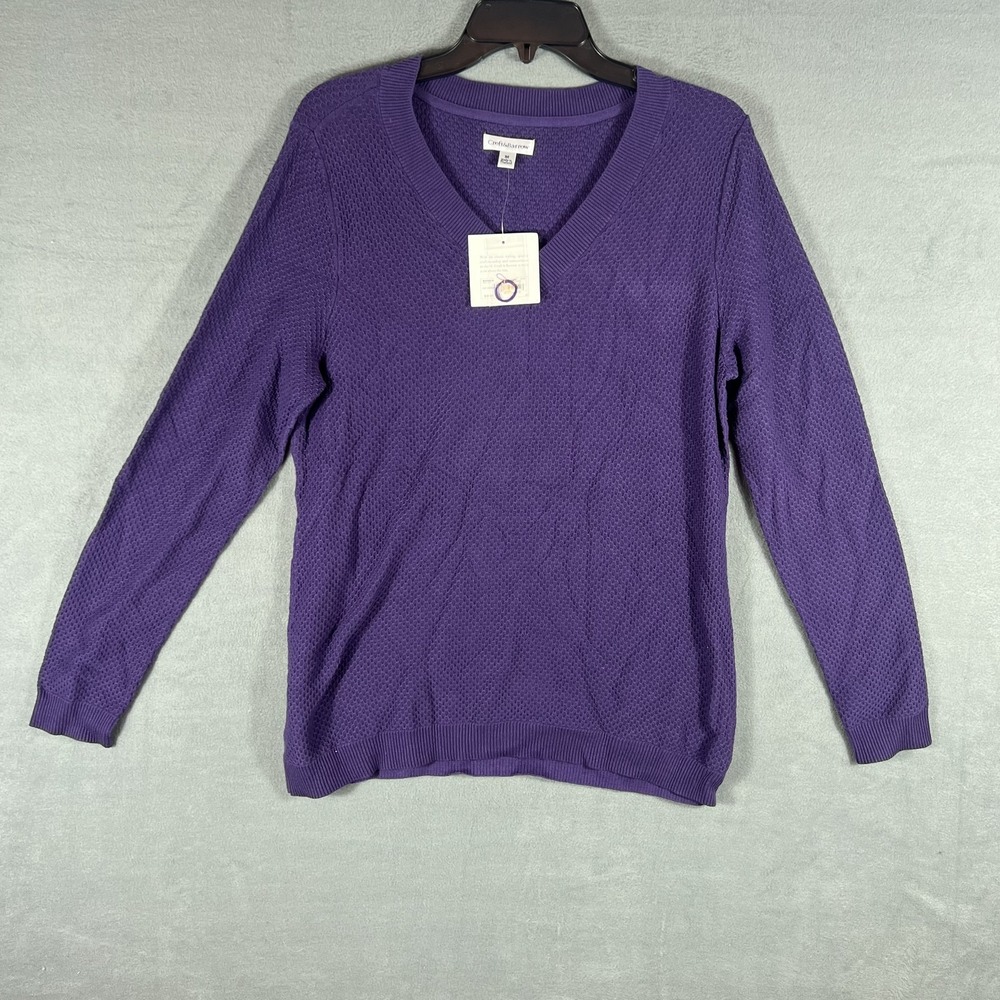 NWT‎ Croft & Barrow Women's Size M Purple 100% Cotton V-Neck Long Sleeve Sweater
